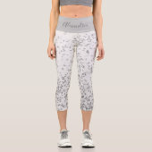 Elegant Silver Confetti auf Weiß Personalisiert Capri Leggings (Vorderseite)