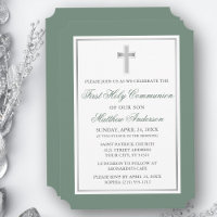 Elegant Silver Cross Sage Green First Communation