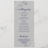 Elegant Silver Curls Navy Blue on Gray Wedding Programm (Rückseite)