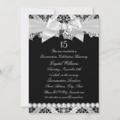 Elegant Silver Damask & Bow Quinceanera Einladung (Rückseite)