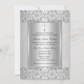 Elegant Silver Damask Cross Baptism/Christening Einladung (Vorderseite)