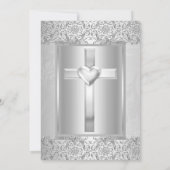 Elegant Silver Damask Cross Baptism/Christening Einladung (Rückseite)