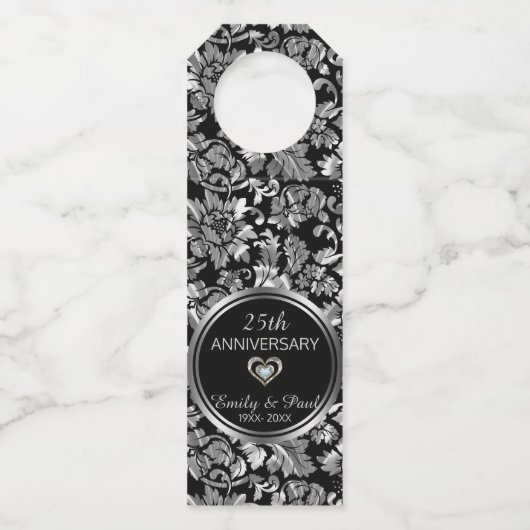 Elegant Silver Damask Flaschenanhänger (Rückseite)