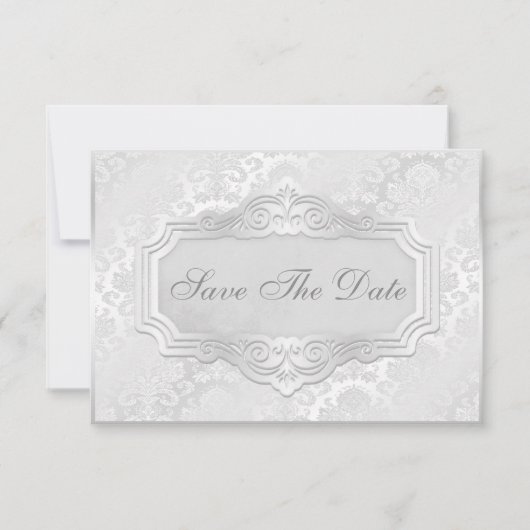 Elegant Silver Damask Hochzeit Save the Date (Vorderseite)