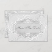Elegant Silver Damask Hochzeit Save the Date (Vorne/Hinten)