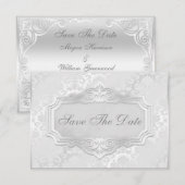 Elegant Silver Damask Hochzeit Save the Date (Vorne/Hinten)