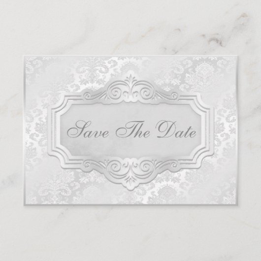 Elegant Silver Damask Hochzeit Save the Date (Vorderseite)