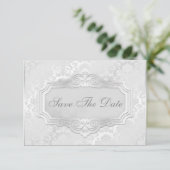 Elegant Silver Damask Hochzeit Save the Date (Stehend Vorderseite)