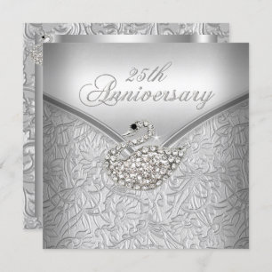 Elegant Silver Damask White Swan 25-jähriges Jubil Einladung