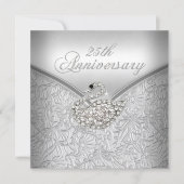 Elegant Silver Damask White Swan 25-jähriges Jubil Einladung (Vorderseite)