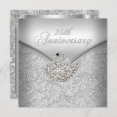 Elegant Silver Damask White Swan 25-jähriges Jubil Einladung (Vorne/Hinten)