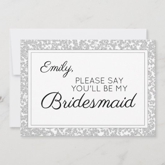 Elegant Silver Diamond Glitzer Bridesmaid Einladung (Vorderseite)