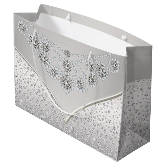 Elegant Silver Diamond Princess Bride Wedding Große Geschenktüte (Rückseite Schrägansicht)