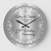 Elegant Silver Diamonds 25. Hochzeitstag Große Wanduhr (Vorderseite)
