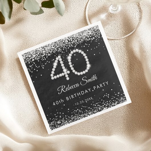 Elegant Silver Diamonds 40. Geburtstag Party Serviette
