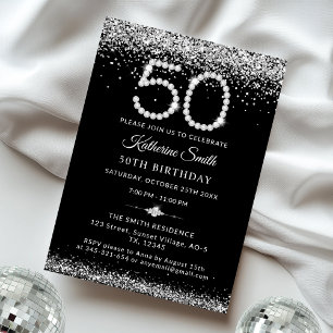 Elegant Silver Diamonds 50. Geburtstagsparty Einladung