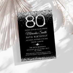Elegant Silver Diamonds 80. Geburtstagsparty Einladung