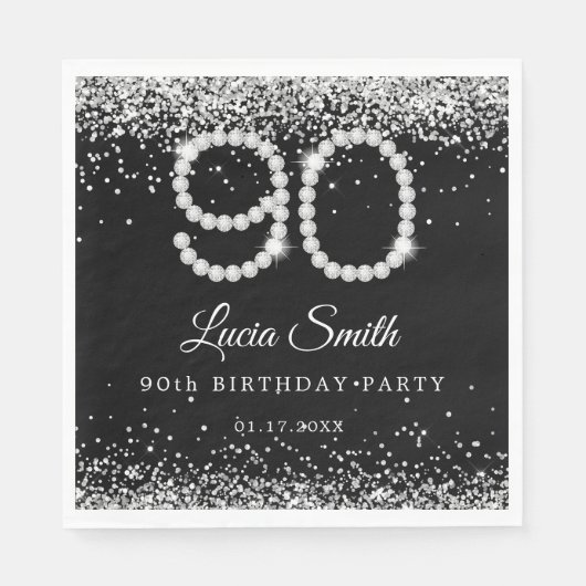 Elegant Silver Diamonds 90th Birthday Party Serviette (Vorderseite)