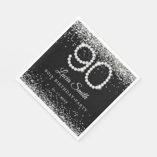 Elegant Silver Diamonds 90th Birthday Party Serviette (Ecke)
