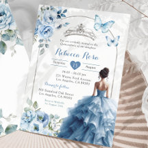 Elegant Silver Dusty Blue Butterfly Quinceañera