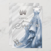 Elegant Silver Dusty Blue Sparkle Dress Sweet 16 Einladung (Vorne/Hinten)