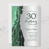 Elegant Silver Emerald Green Agate 30. Geburtstag Einladung (Vorderseite)