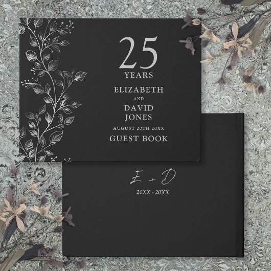 Elegant Silver Floral 25. Hochzeitstag Gästebuch