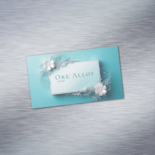 Elegant Silver Floral Filigree Aqua Blue Sophistic Magnetische Visitenkarte (Beispiel)