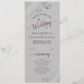 Elegant Silver Frills Burgundy auf Gray Wedding Programm (Vorderseite)
