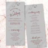Elegant Silver Frills Burgundy auf Gray Wedding Programm