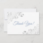 Elegant Silver Frills Dusty Blue on White Wedding Dankeskarte (Vorderseite)