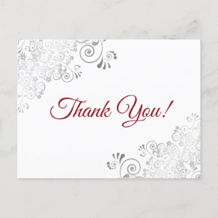 Elegant Silver Frills Red Script Wedding Vielen Da Postkarte