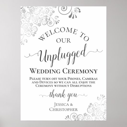 Elegant Silver Frills Unplugged Wedding Zeremony Poster (Vorne)