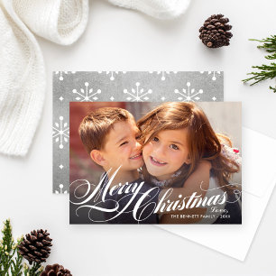 Elegant Silver Frohe Weihnachts-Script-Foto Feiertagskarte