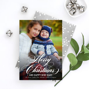 Elegant Silver Frohe Weihnachts-Script-Foto Feiertagskarte