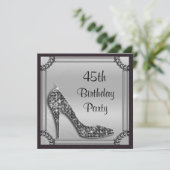 Elegant Silver Gerahmt Black Stiletto 45. Geburtst Einladung (Stehend Vorderseite)