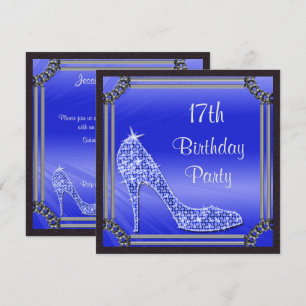 Elegant Silver Gerahmt Blue Stiletto 17. Geburtsta Einladung