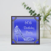 Elegant Silver Gerahmt Blue Stiletto 60. Geburtsta Einladung (Stehend Vorderseite)