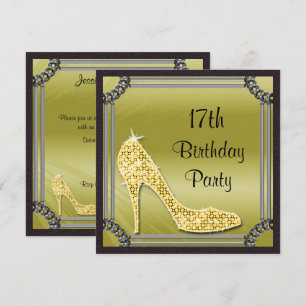 Elegant Silver Gerahmt Gold Stiletto 17. Geburtsta Einladung