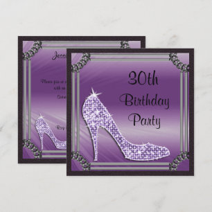 Elegant Silver Gerahmt Lilac Stiletto 30. Geburtst Einladung