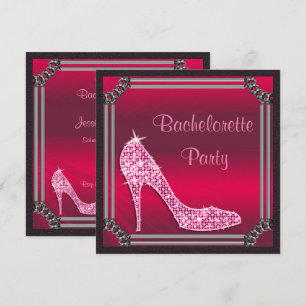 Elegant Silver Gerahmt Pink Stiletto Bachrlorette Einladung
