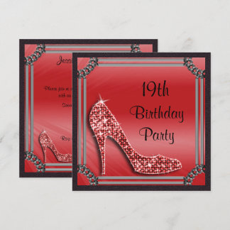 Elegant Silver Gerahmt Red Stiletto 19. Geburtstag Einladung
