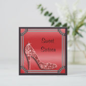 Elegant Silver Gerahmt Red Stiletto Sweet 16 Einladung (Stehend Vorderseite)