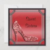 Elegant Silver Gerahmt Red Stiletto Sweet 16 Einladung (Vorderseite)