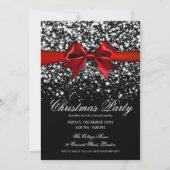 Elegant Silver Glam Red Bow Christmas Party Einladung (Vorderseite)