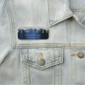 Elegant Silver Glitter Drips Navy Blue Namensschild (Beispiel)