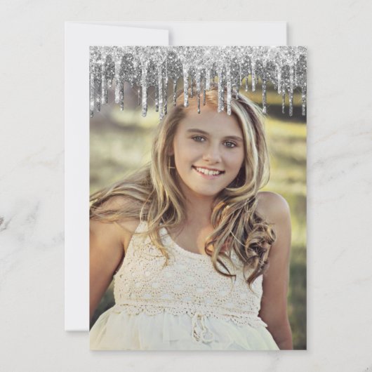 Elegant silver glitter drips sweet sixteen photo einladung (Rückseite)