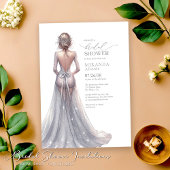 Elegant Silver Glitter Gown Bridal Shower Einladung