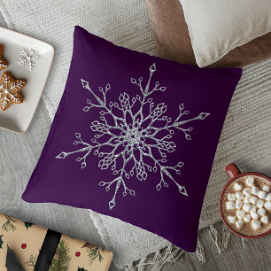 Elegant Silver Glitter Holiday Snowflake Purple Kissen