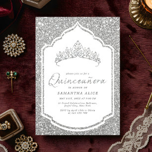 Elegant Silver Glittery Quinceanera Einladung